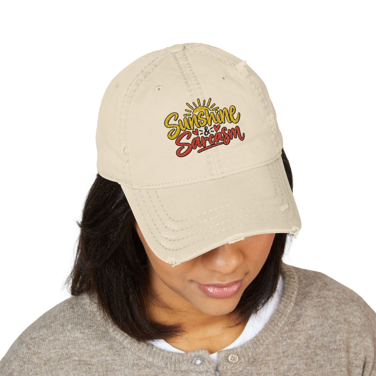 Sunshine & Sarcasm Embroidered Distressed  Hat