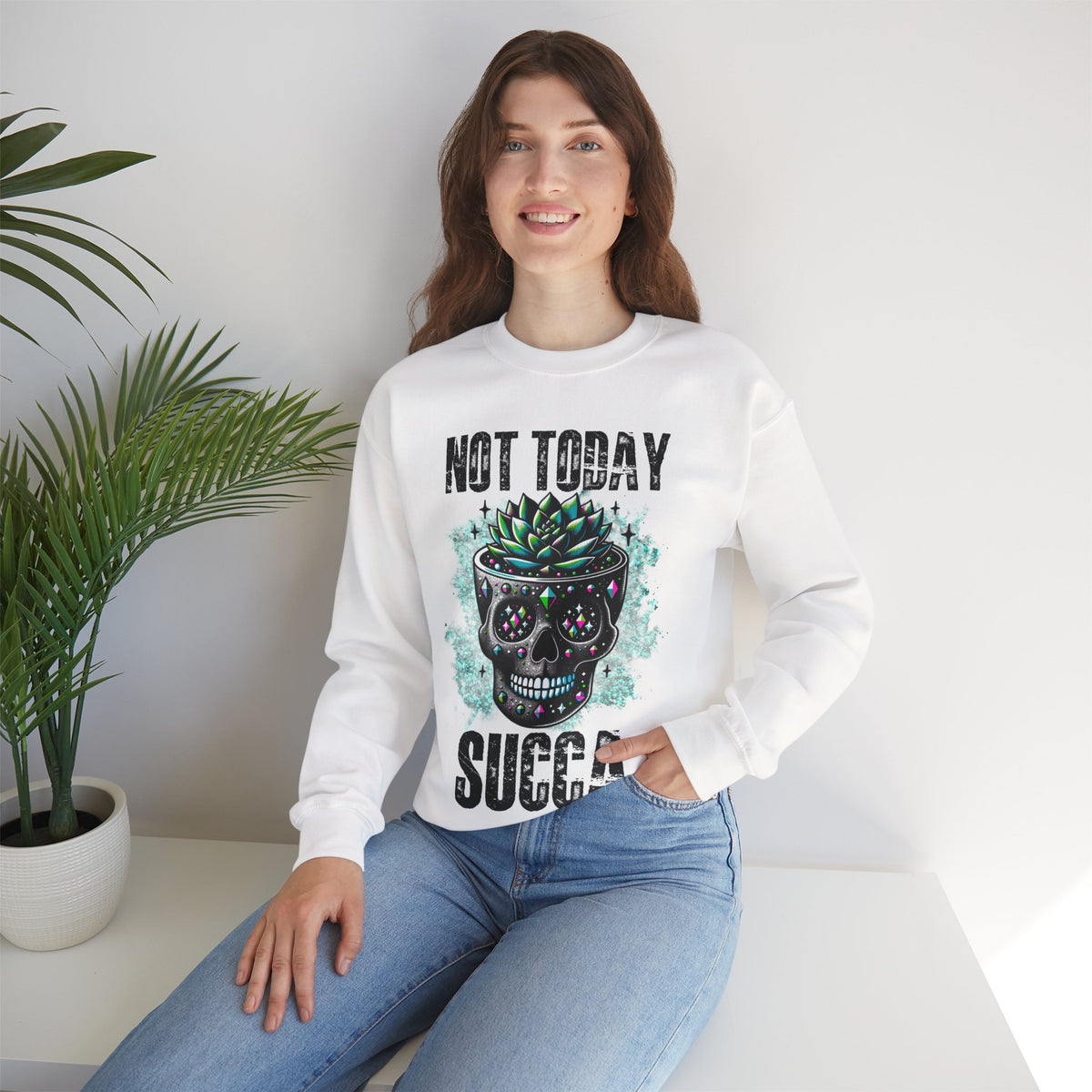 Not Today Succulent Skull Graphic Sweatshirt