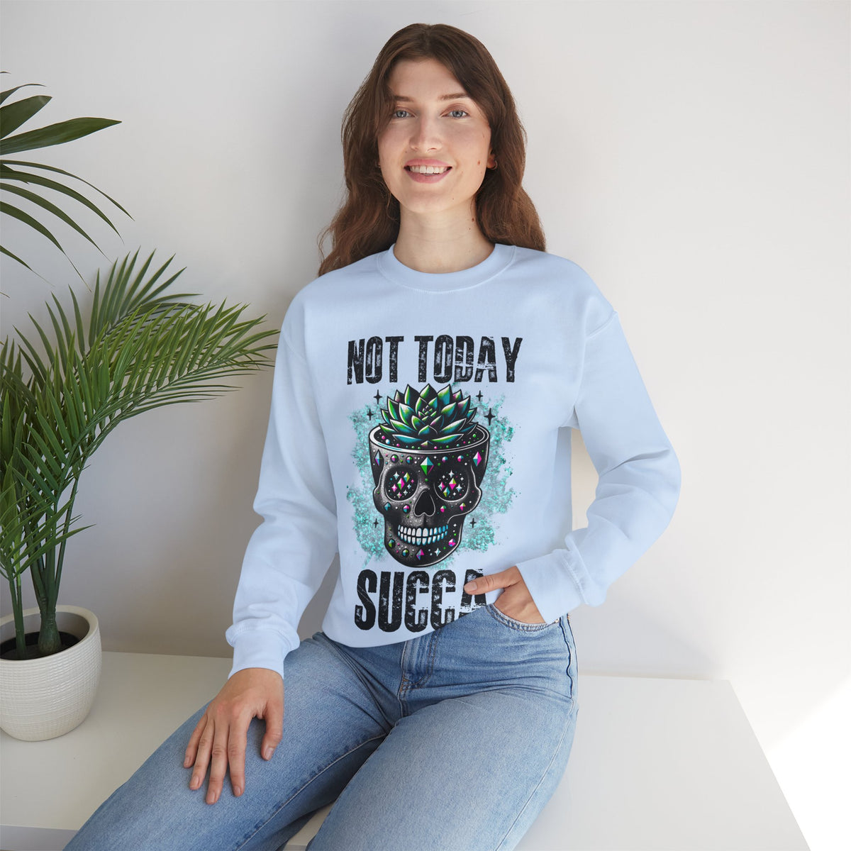Not Today Succulent Skull Graphic Sweatshirt