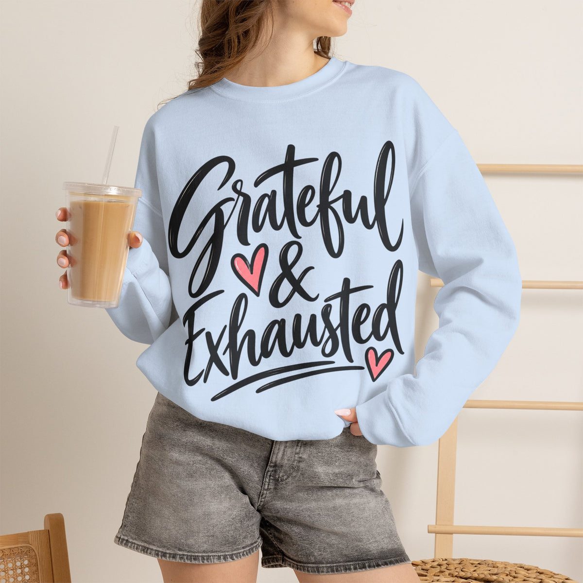 Grateful & Exhausted Sweatshirt, Mom Life Crewneck, Cozy Gift for Tired MomsUnisex