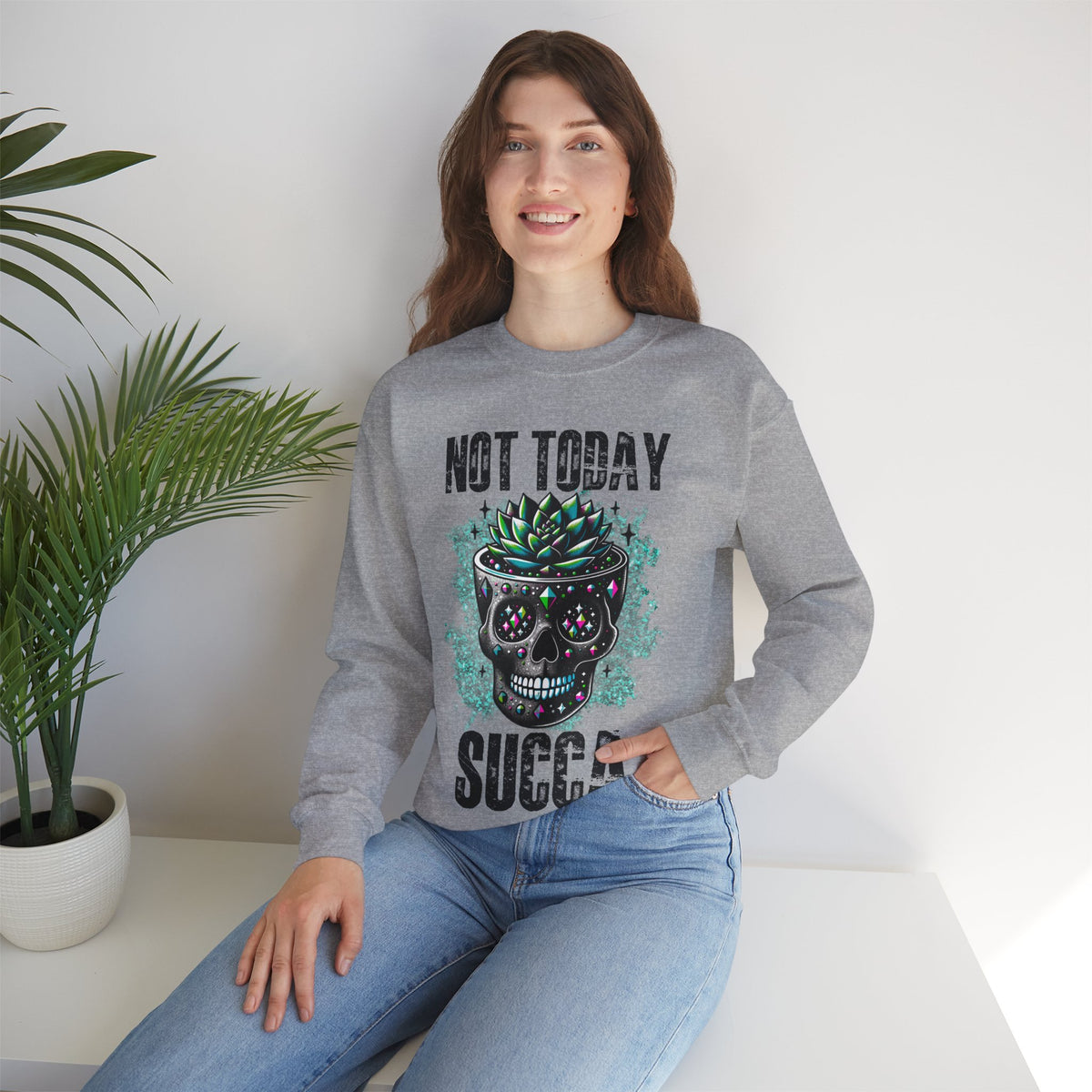 Not Today Succulent Skull Graphic Sweatshirt