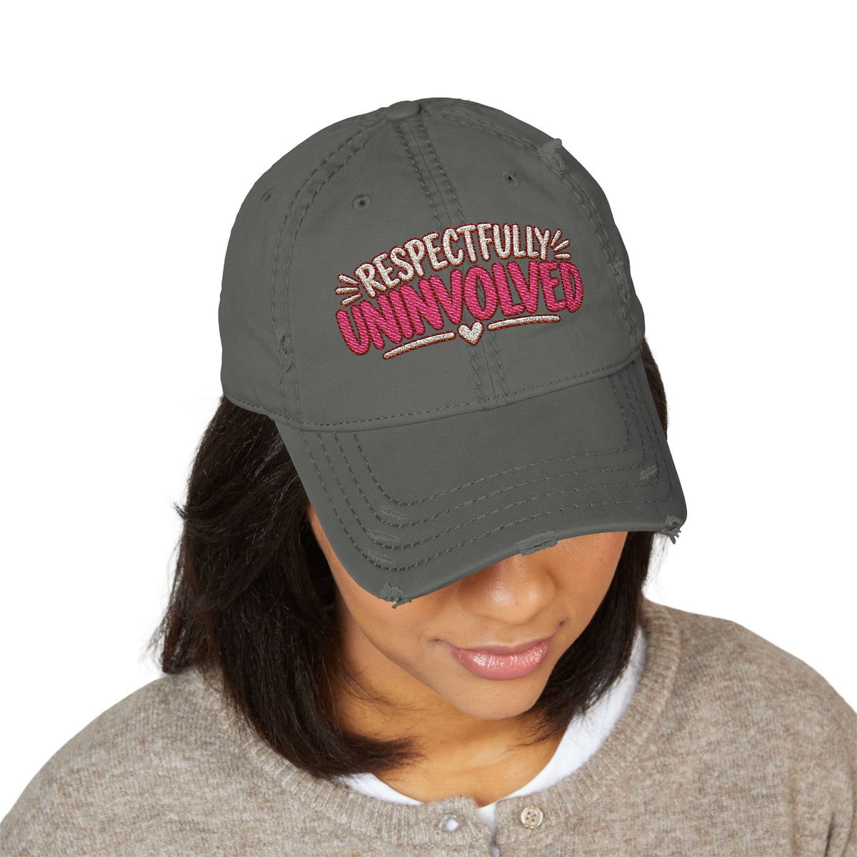 Respectfully Uninvolved Embroidered Distressed  Hat | Funny Womens Cap