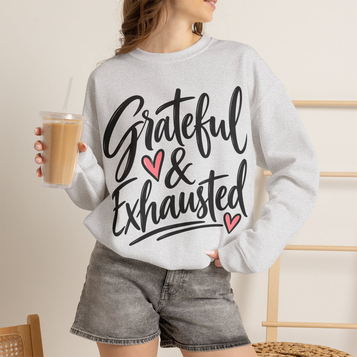 Grateful & Exhausted Sweatshirt, Mom Life Crewneck, Cozy Gift for Tired MomsUnisex
