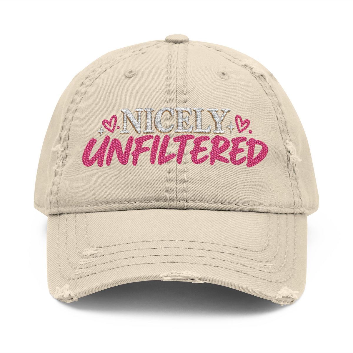 Nicely Unfiltered Embroidered Distressed Hat | Funny Women's Cap