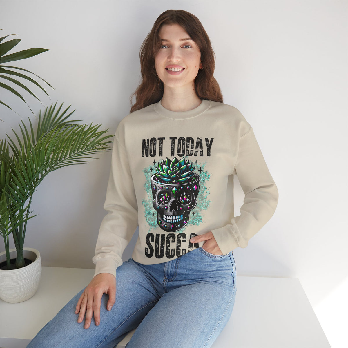 Not Today Succulent Skull Graphic Sweatshirt