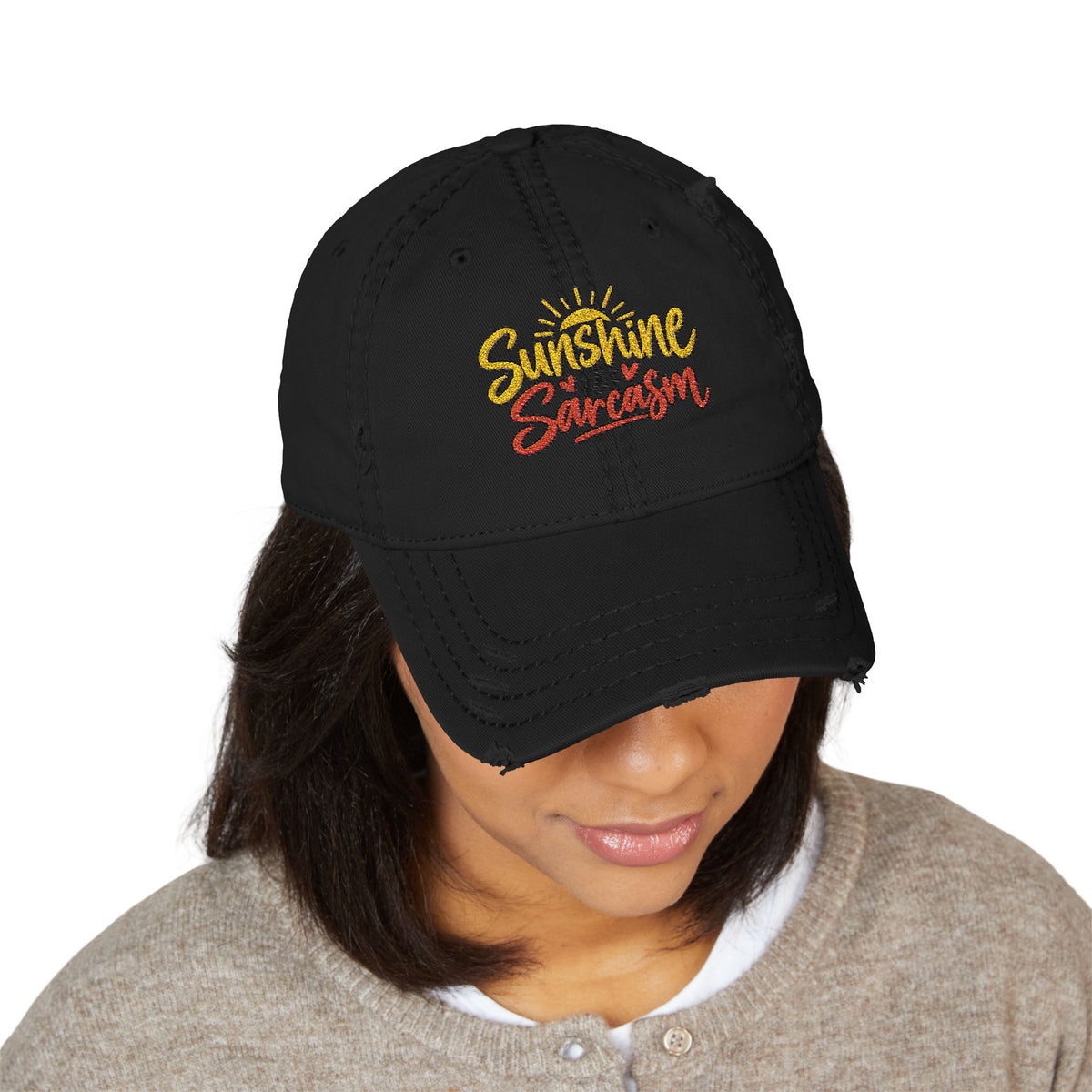 Sunshine & Sarcasm Embroidered Distressed  Hat