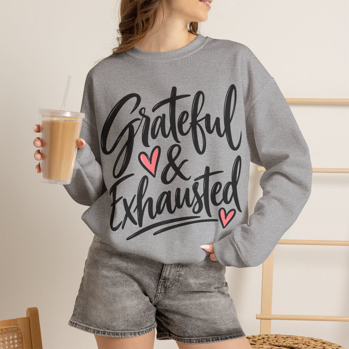 Grateful & Exhausted Sweatshirt, Mom Life Crewneck, Cozy Gift for Tired MomsUnisex