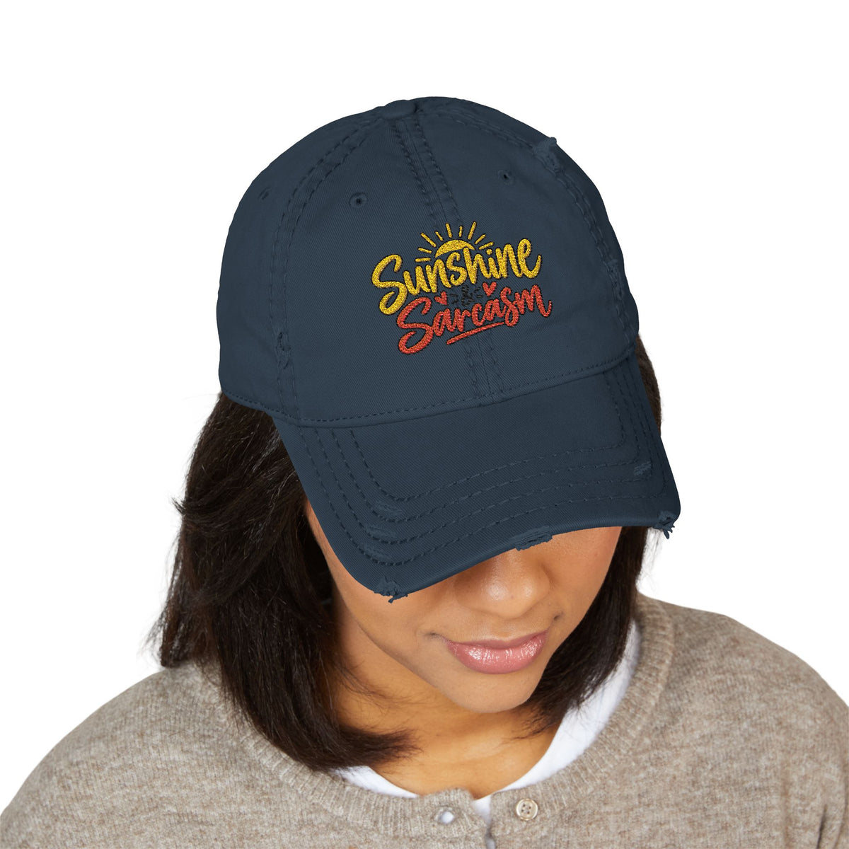 Sunshine & Sarcasm Embroidered Distressed  Hat