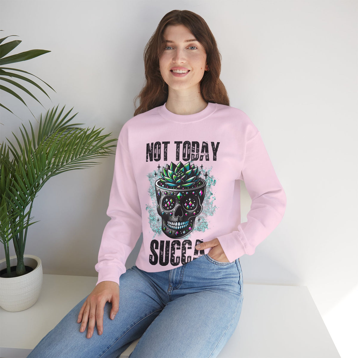 Not Today Succulent Skull Graphic Sweatshirt