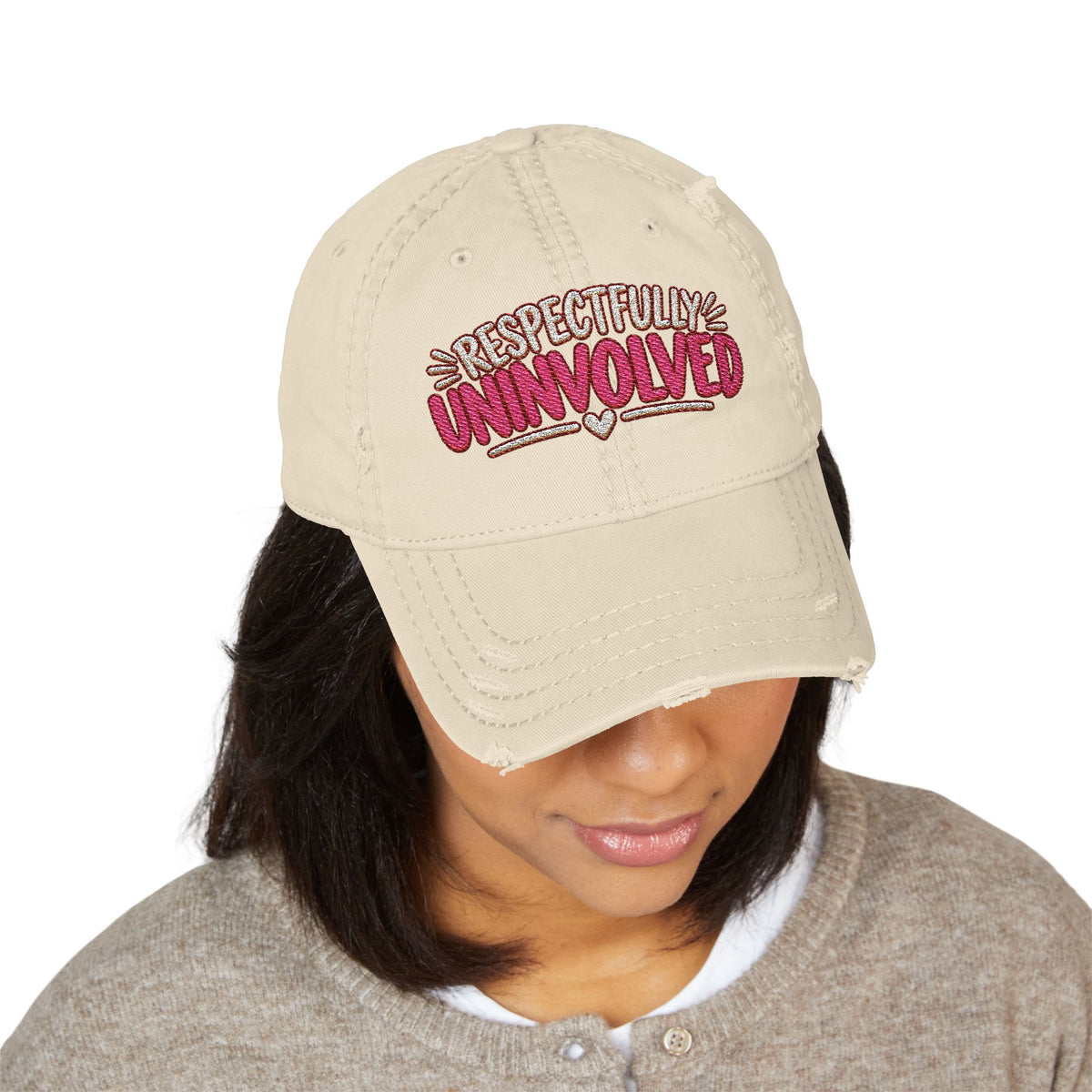 Respectfully Uninvolved Embroidered Distressed  Hat | Funny Womens Cap