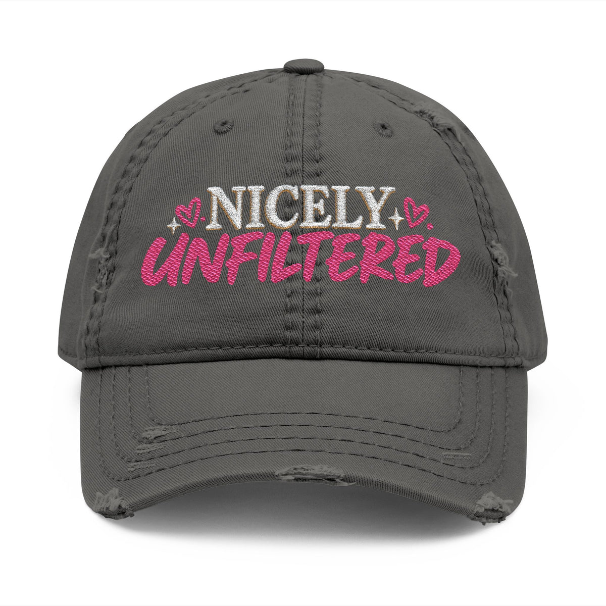 Nicely Unfiltered Embroidered Distressed Hat | Funny Women's Cap